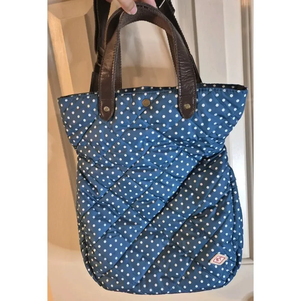 ROOTOTE Quilt 2-Way Bag Crossbody Shoulder Polka Dots Blue And White